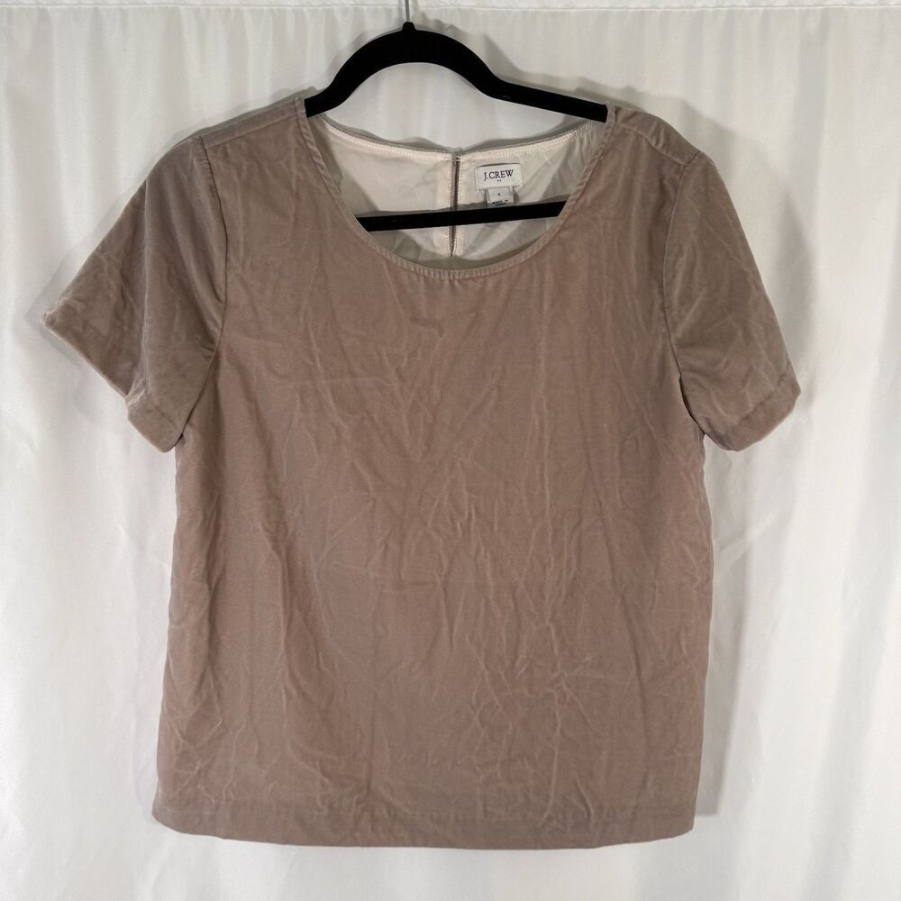 J. Crew Blouse Women's Small Brown Velvet Short Sleeve Round Neck Button Back